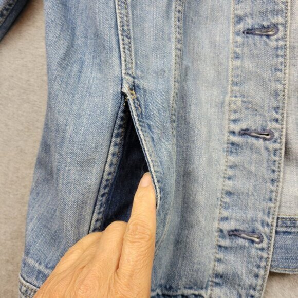 American Eagle Womens Denim Jacket Embroidered Bandana Floral Gorpcore Boho XS - Picture 3 of 16